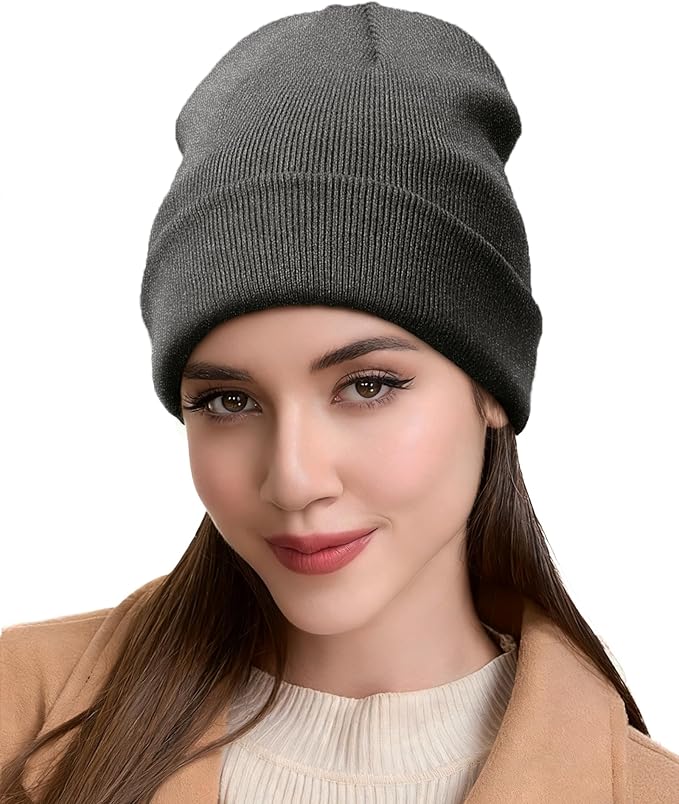 Outside: Dark gray knit beanie