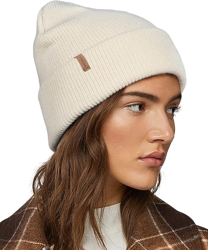 Outside: Cream knit beanie